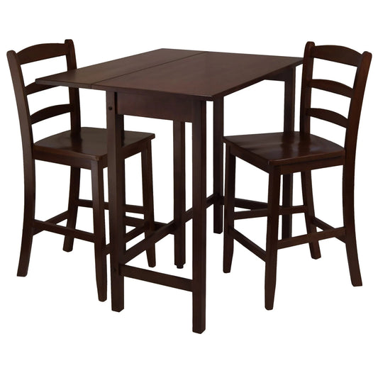 WINSOME Pub Table Set Lynnwood 3-Pc Drop Leaf Table with Ladder-back Counter Stools, Walnut