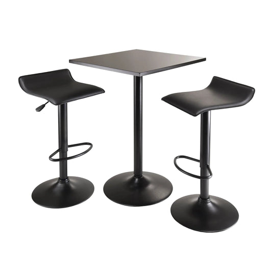 WINSOME Pub Table Set Obsidian 3-Pc Square Pub Table and Adjustable Swivel Stools, Black