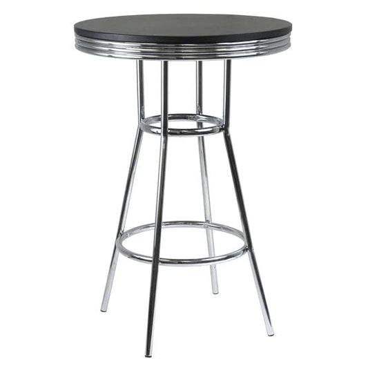 WINSOME Pub Table Set Summit Round High Table, Black and Chrome